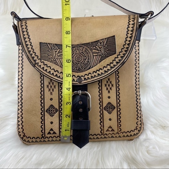 NEW RAW LEATHER MEXICAN CROSSBODY BAG - Picture 11 of 14